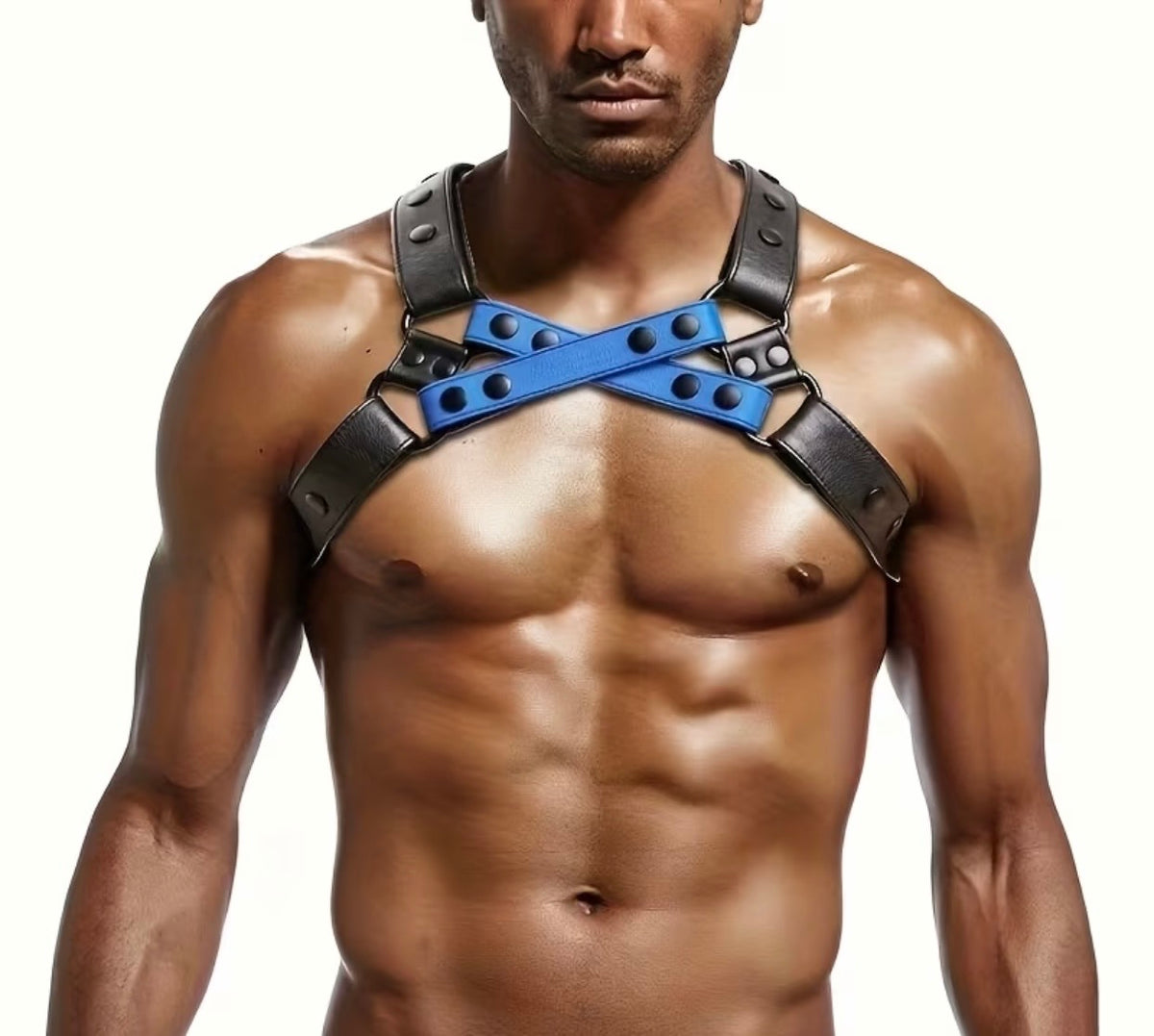 PUNK FAUX LEATHER CROSSBODY HARNESS BLUE BLACK