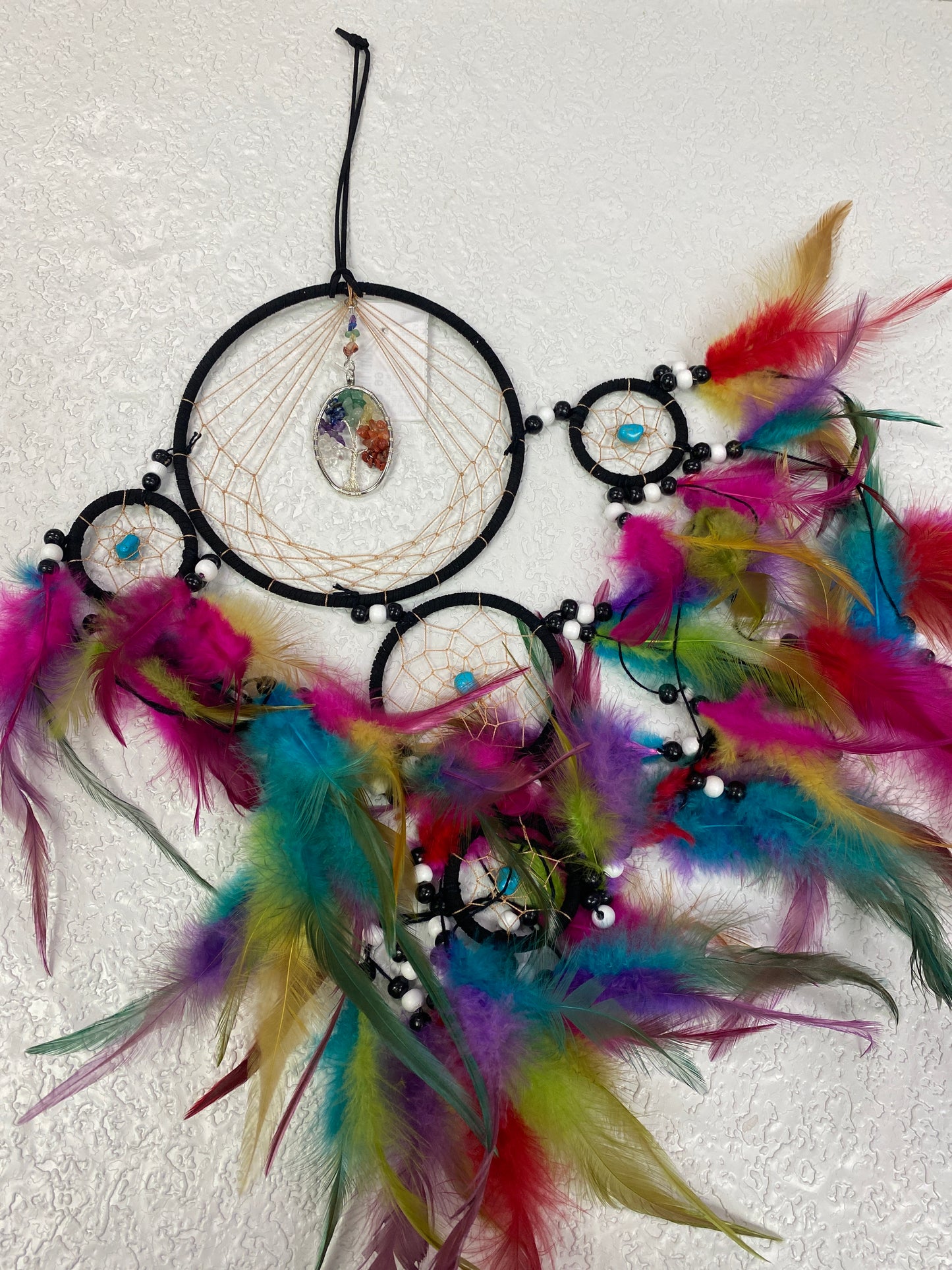 DREAM CATCHER WITH FEATHERS AND CRYSTAL STONES