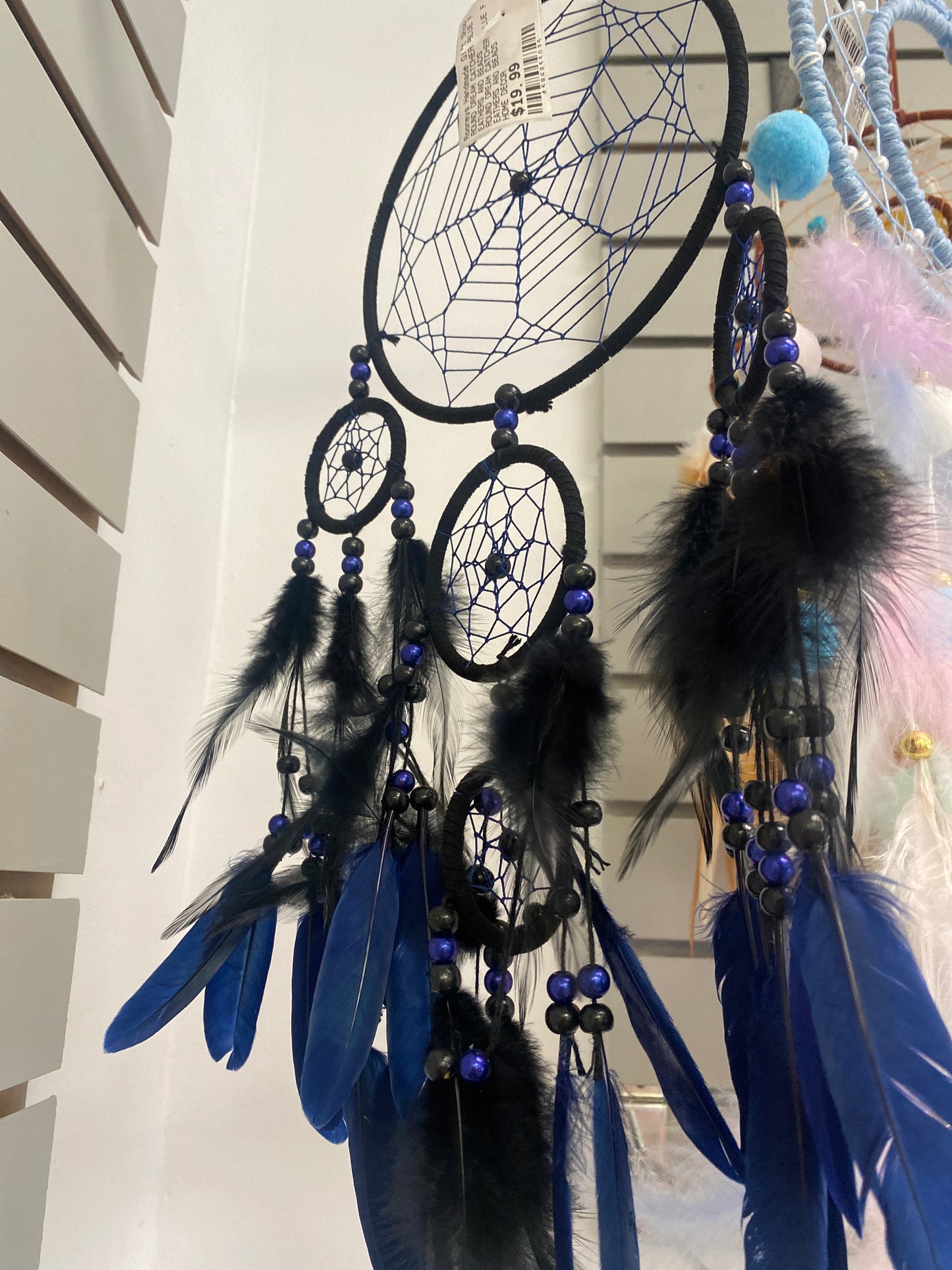 ROUND DREAM CATCHER BLUE FEATHERS AND BEADS