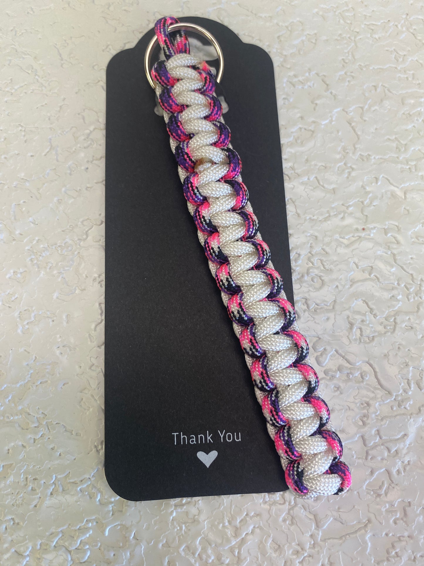 PARACORD KEYCHAIN LARGE COBRA WHITE MULTI W PINK