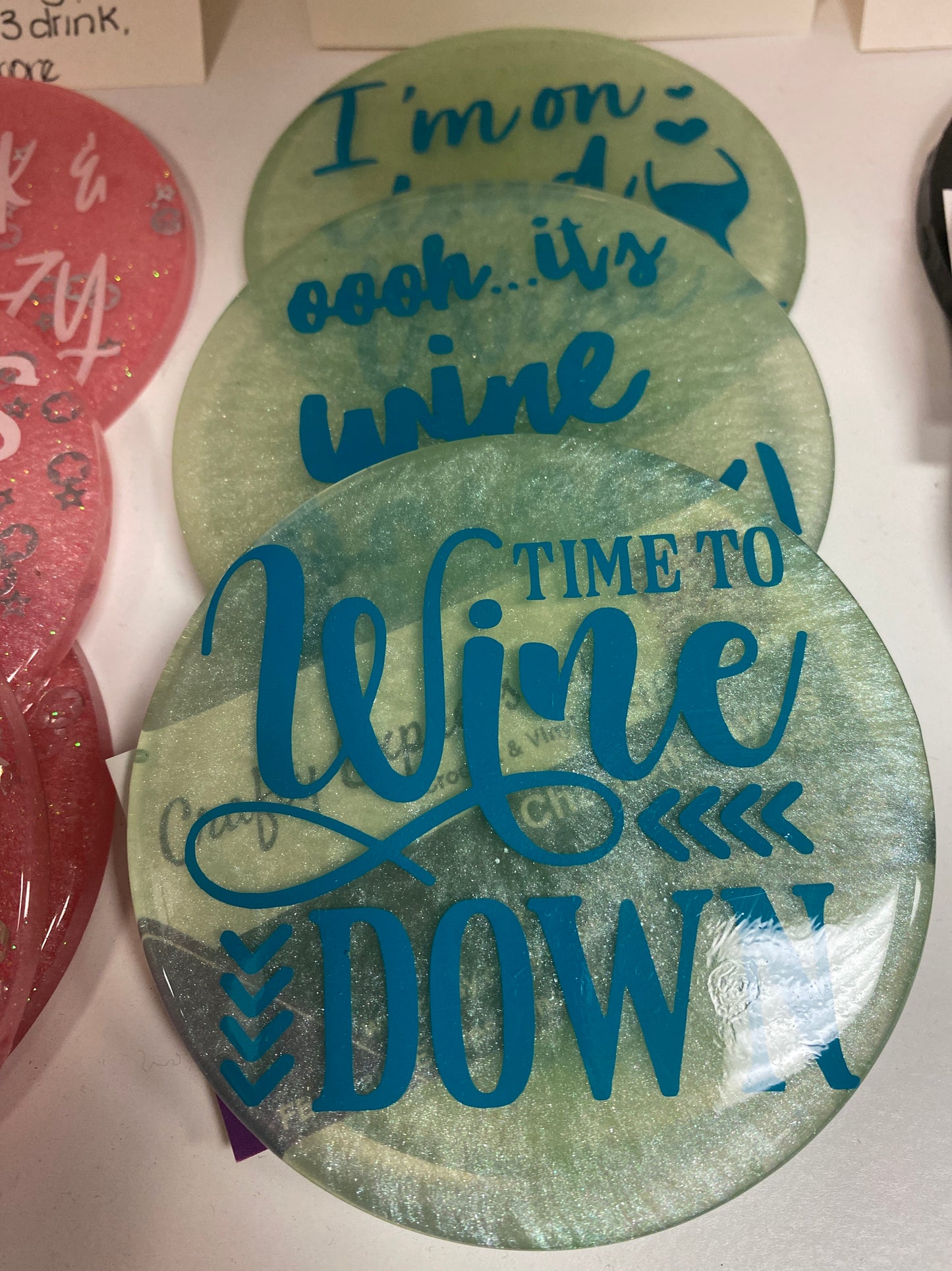 RESIN DRINK COASTERS IM ON CLOUD WINE SET OF 4