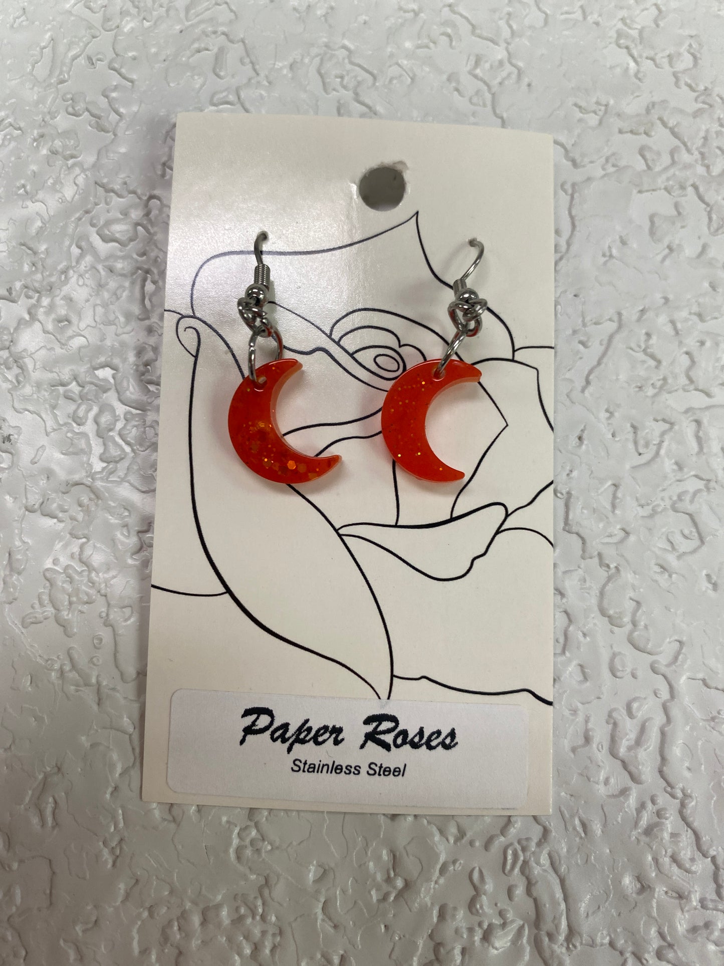 NEON ORANGE SPARKLE SMALL RESIN MOON EARRINGS