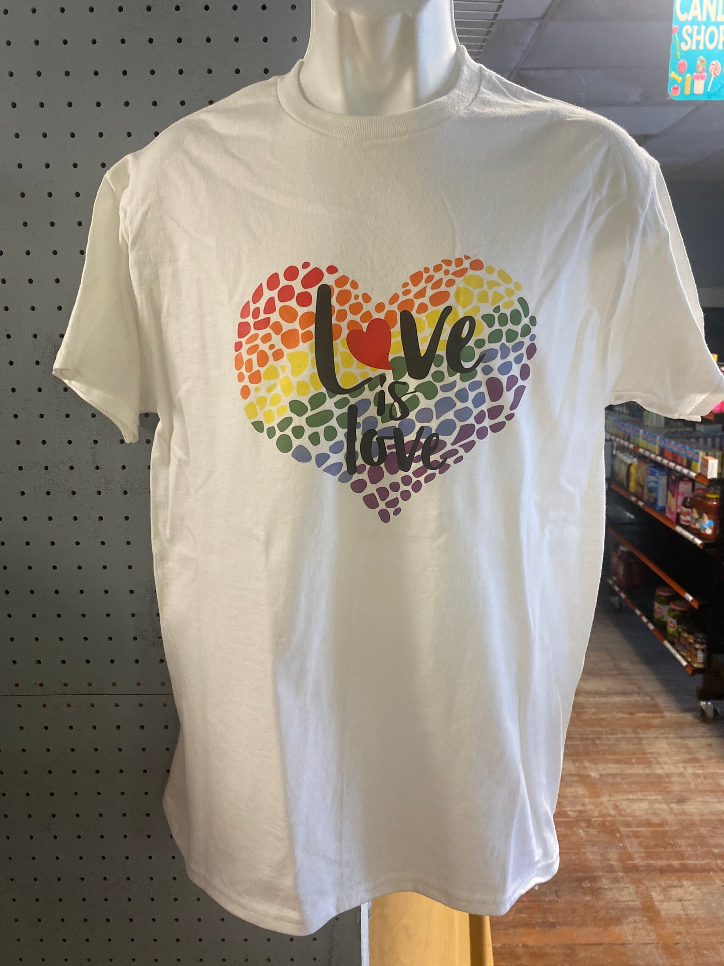 RAINBOW LOVE SPOT HEART ADULT T SHIRT WHITE