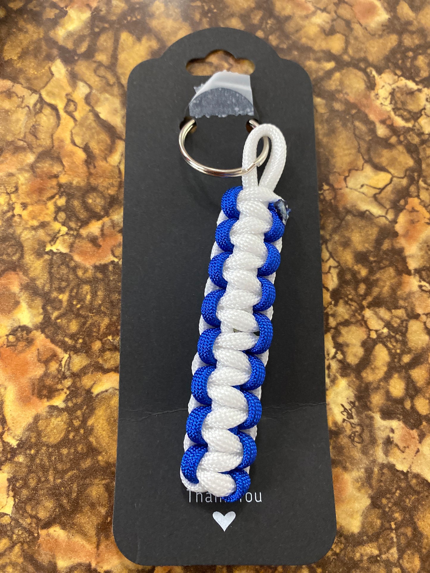 Paracord keychain small cobra blue white