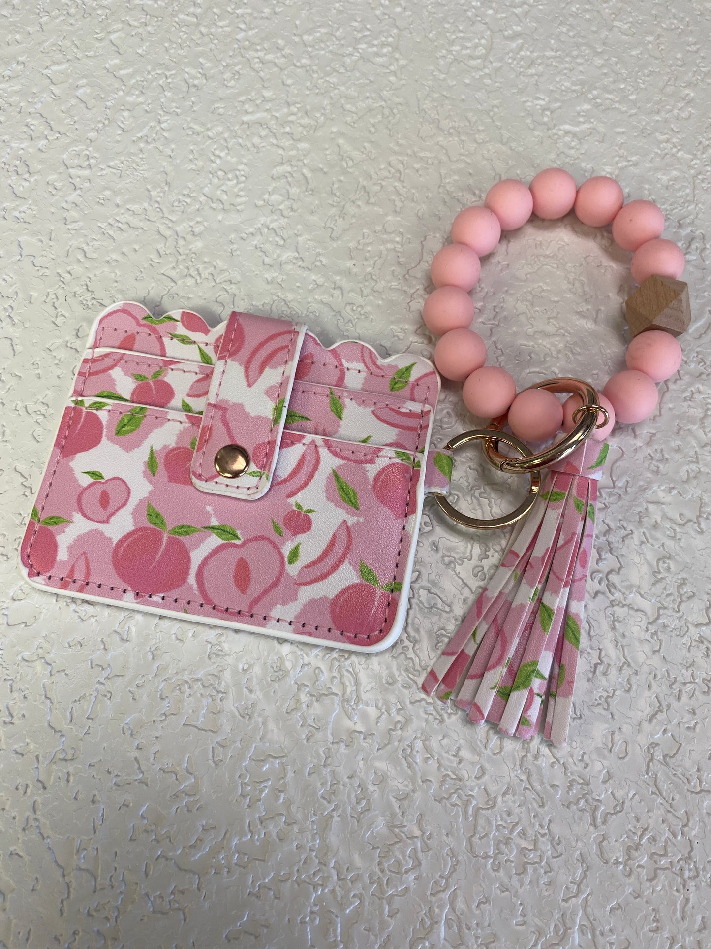 CUTE SILICONE WRISTLET WALLET PEACH PRINT