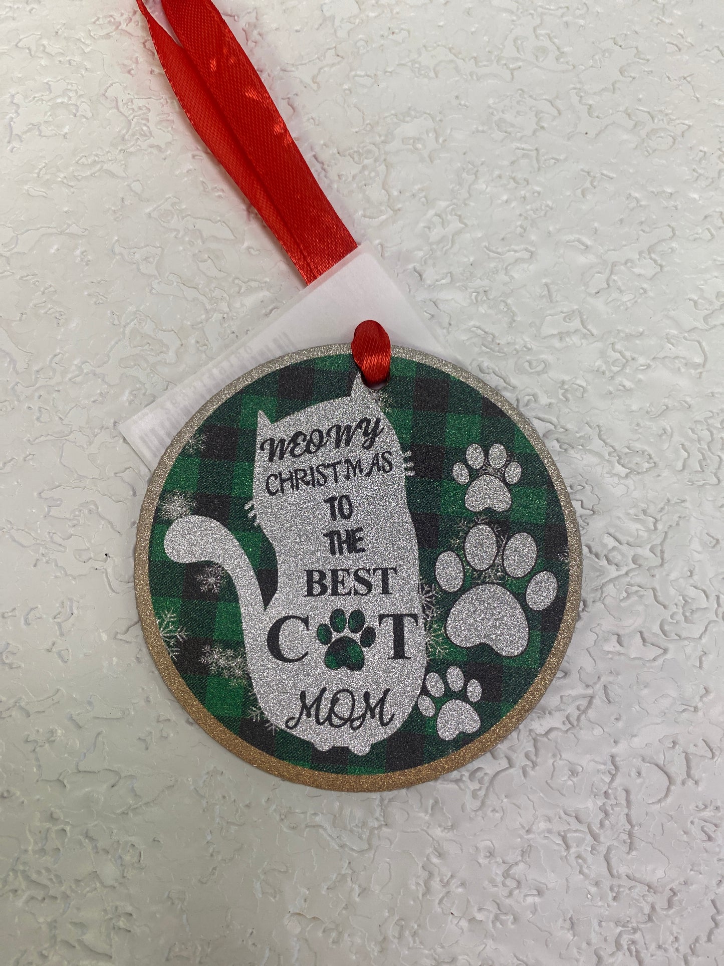 CAT MOM GREEN CHRISTMAS ORN