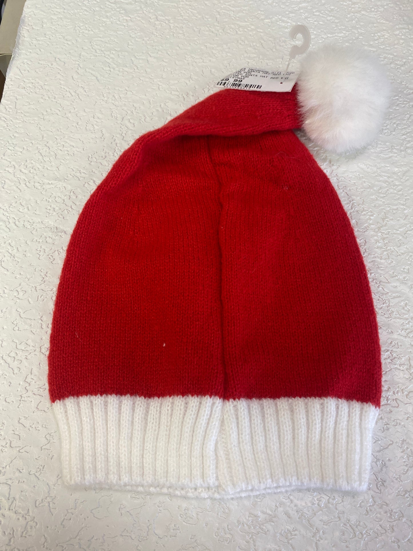 KNITTED SANTA HAT RED WHITE POM POM