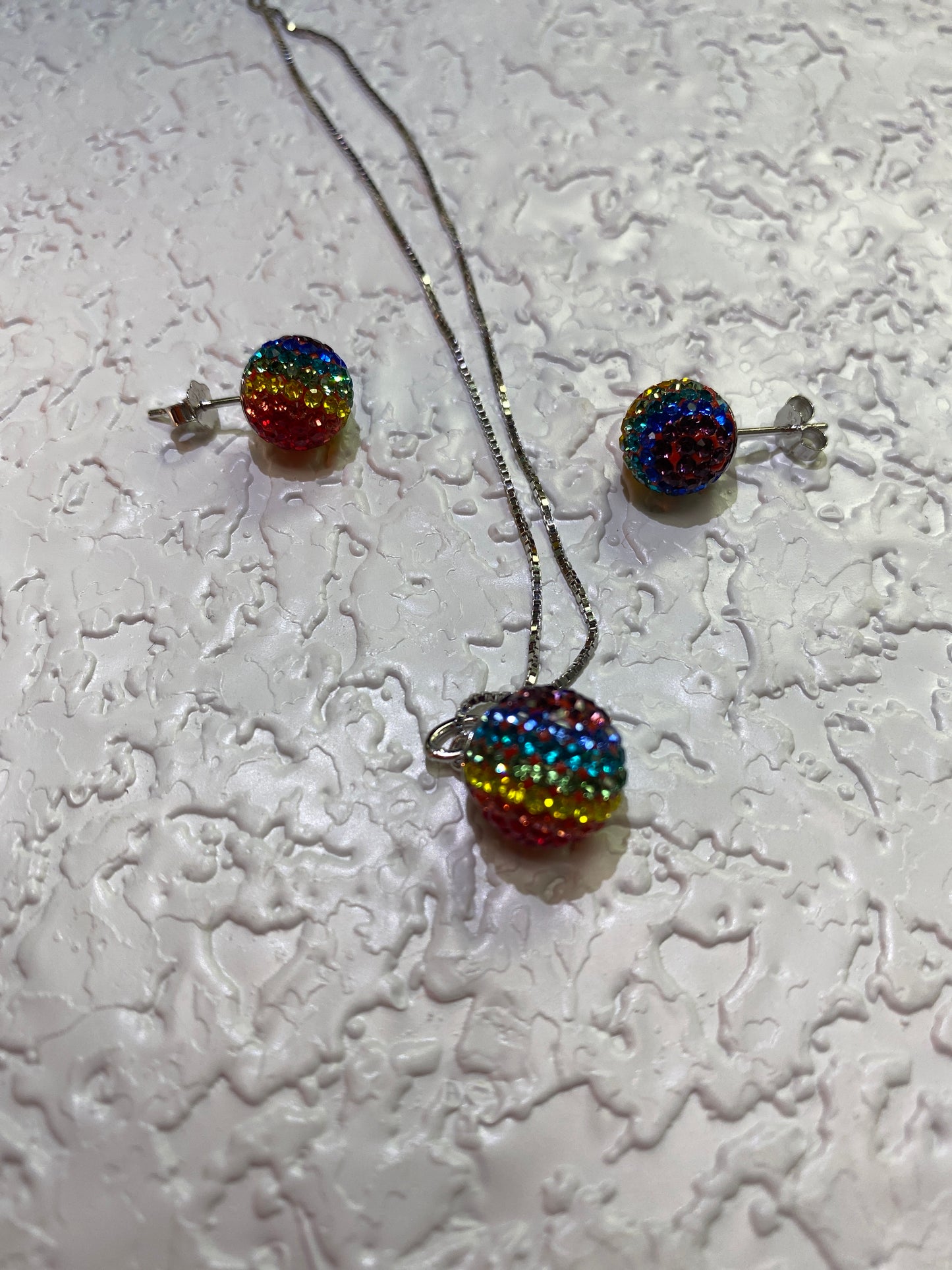 RAINBOW GLITTER BALL JEWELRY SET