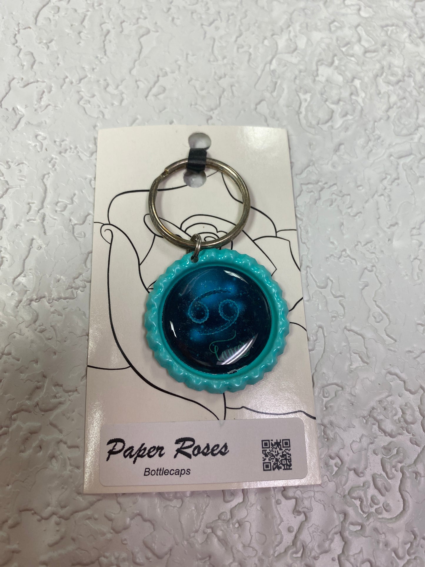 TEAL CANCER BOTTLE CAP KEYCHAIN