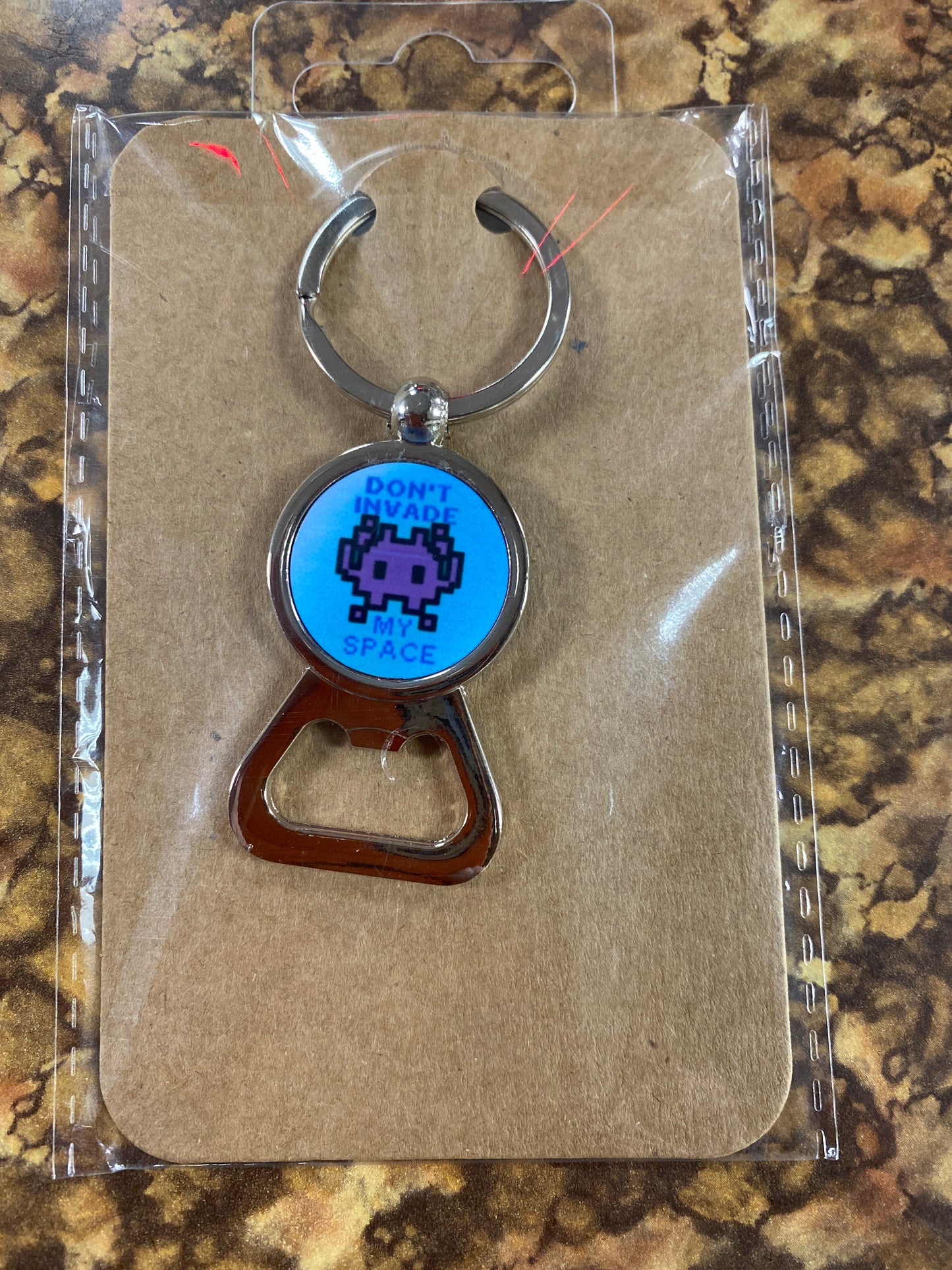DONT INVADE MY SPACE KEYCHAIN WITH BOTTLE OPENER