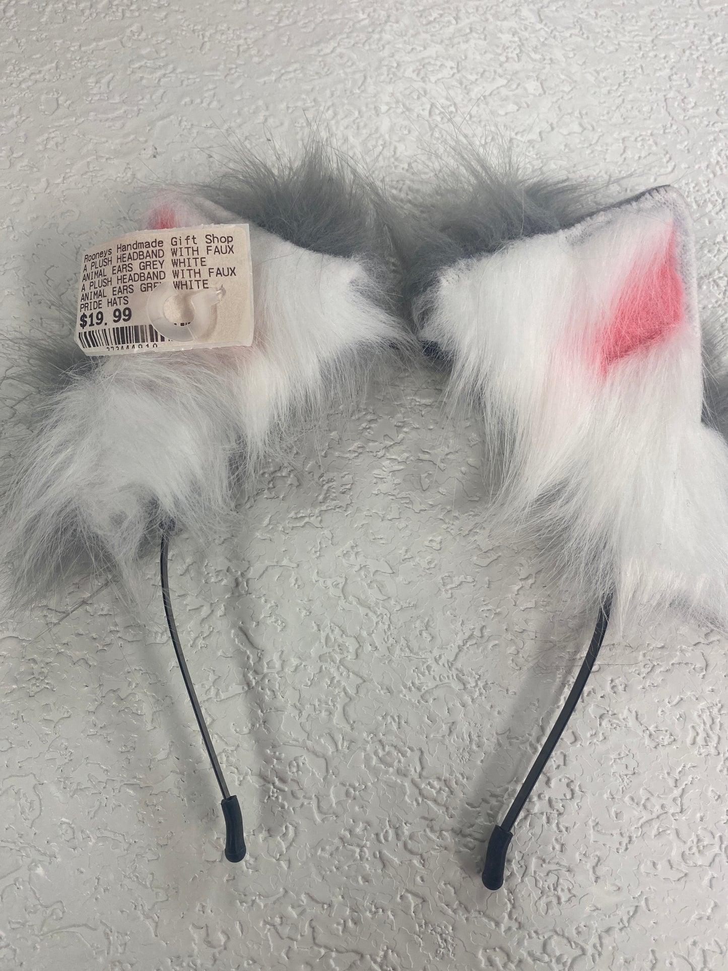 A PLUSH HEADBAND WITH FAUX ANIMAL EARS GREY WHITE