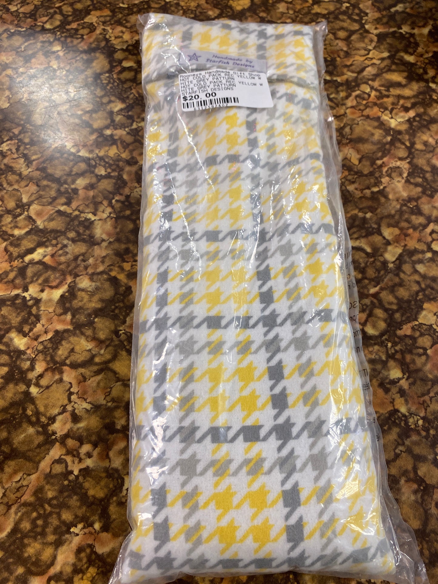 Hot cold pack rectangular yellow white grey pattern