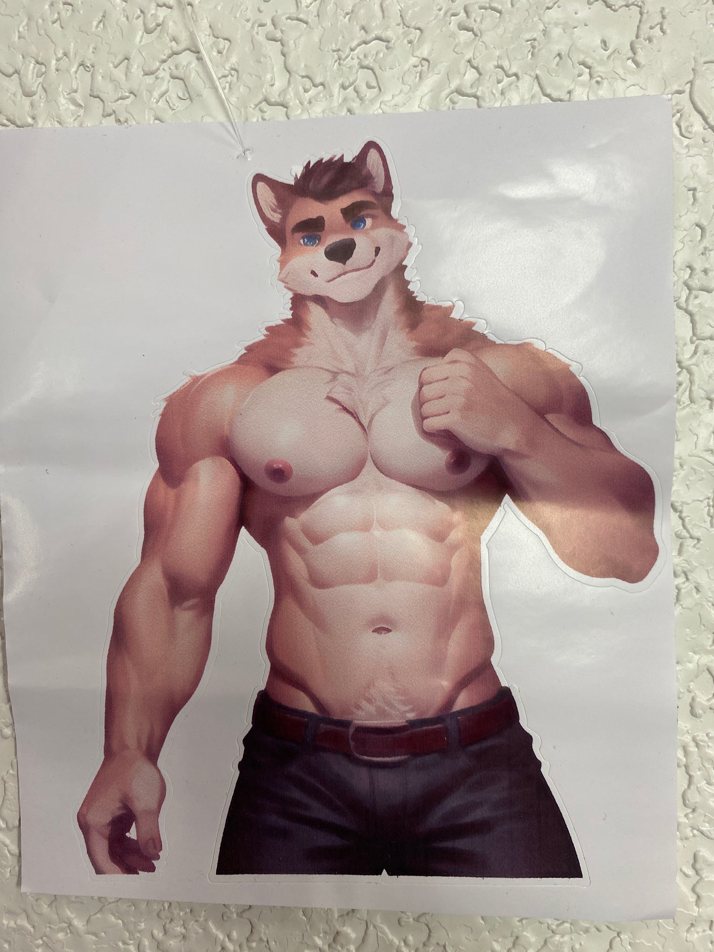 FURRY MUSCLE DOG BOY DECAL