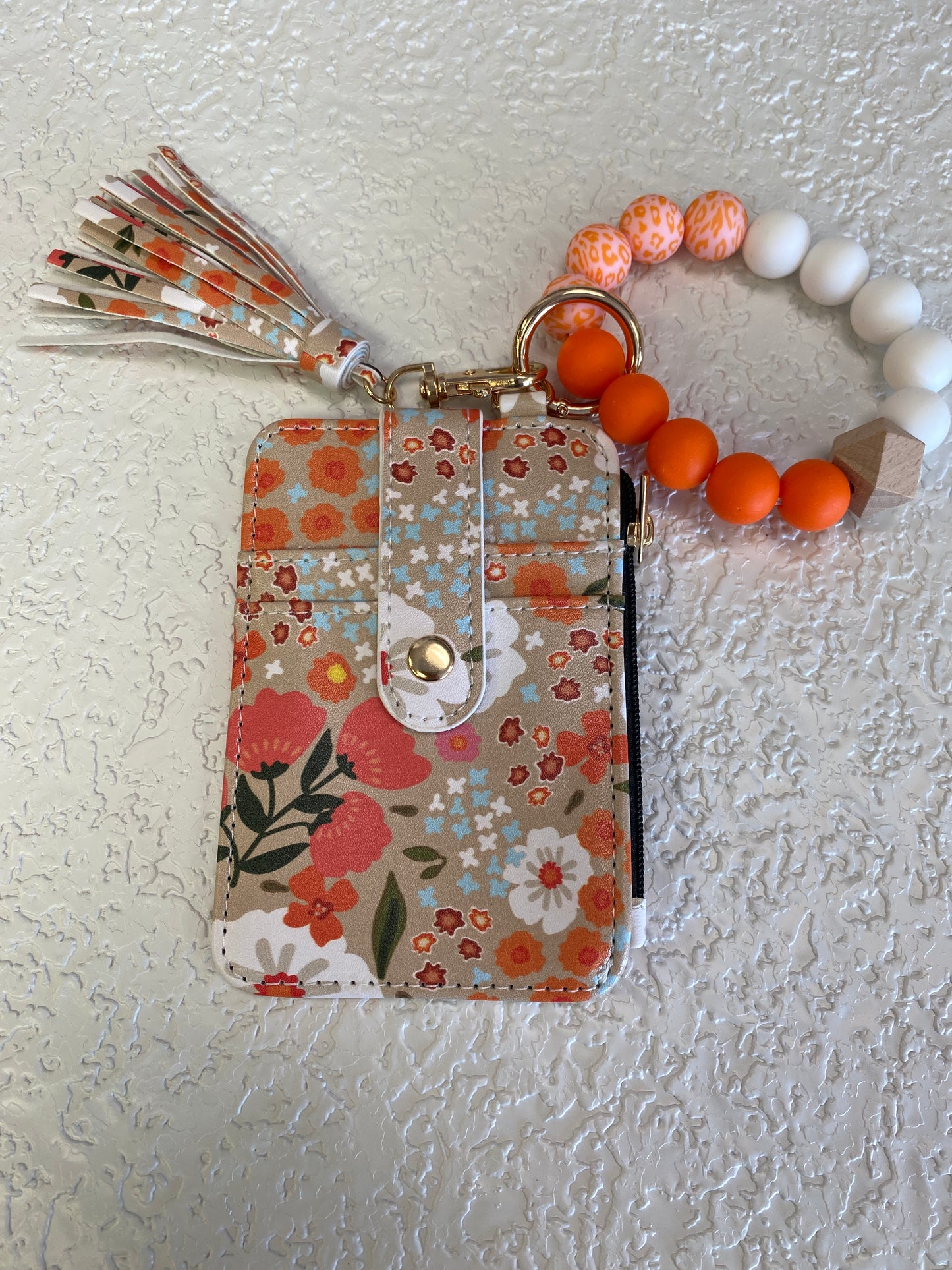 EARTH YELLOW FLORAL CHARM WRISTLET WALLET