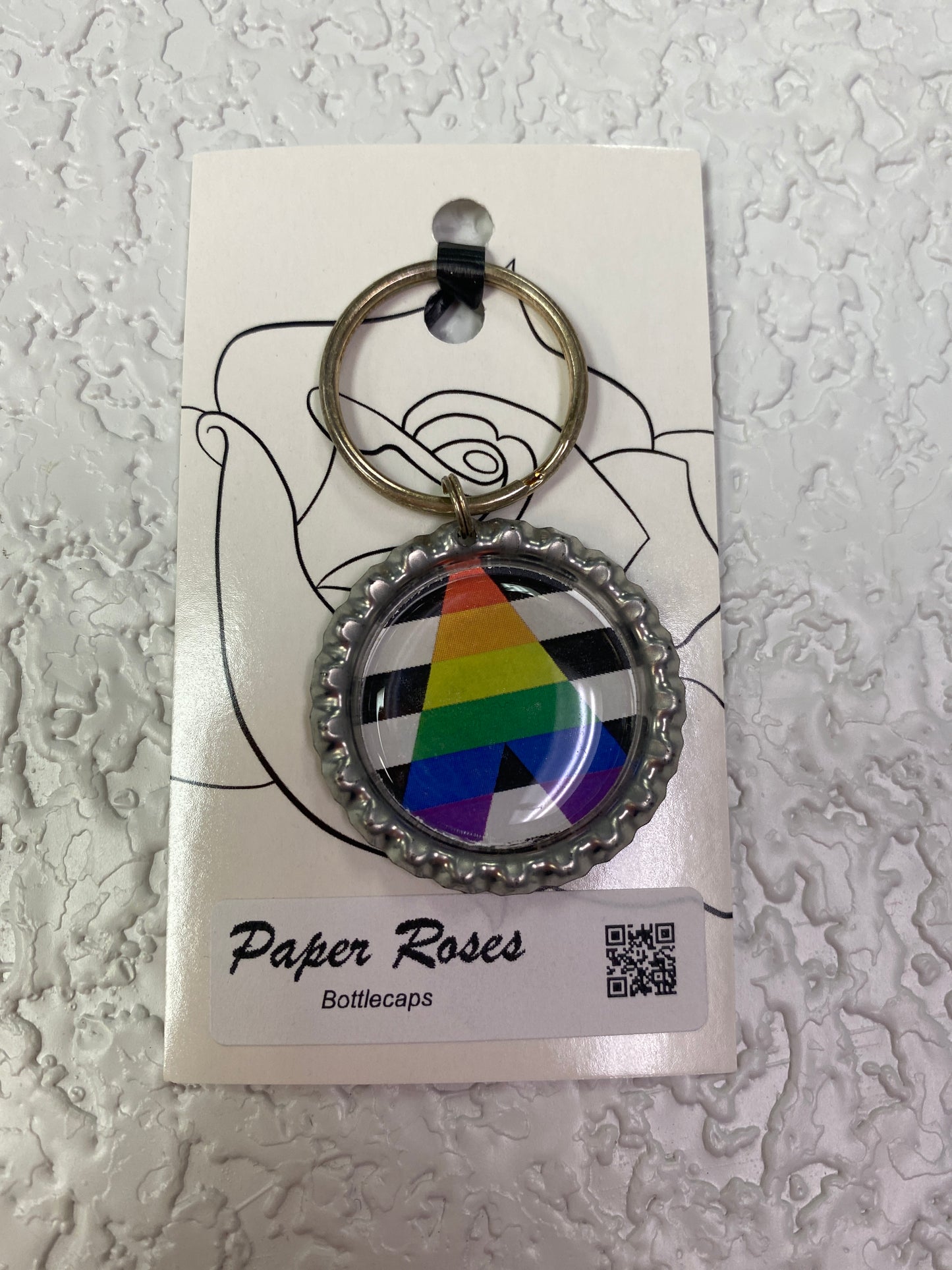 SILVER PRIDE BOTTLE CAP KEYCHAIN