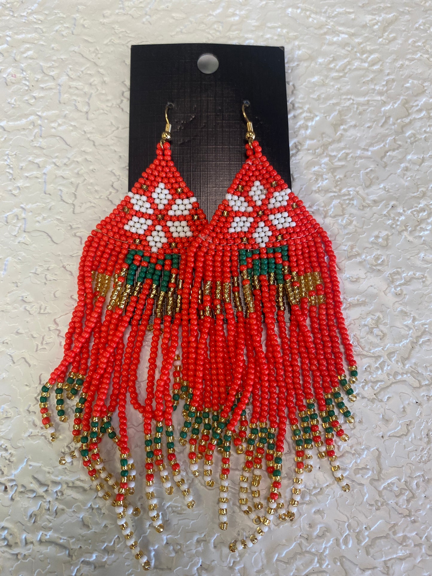 BEADED EARRINGS RED SNOWFLAKE