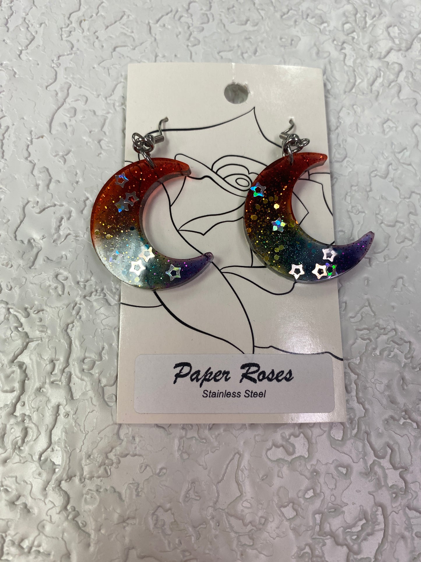 RAINBOW GLITTER MOON EARRINGS