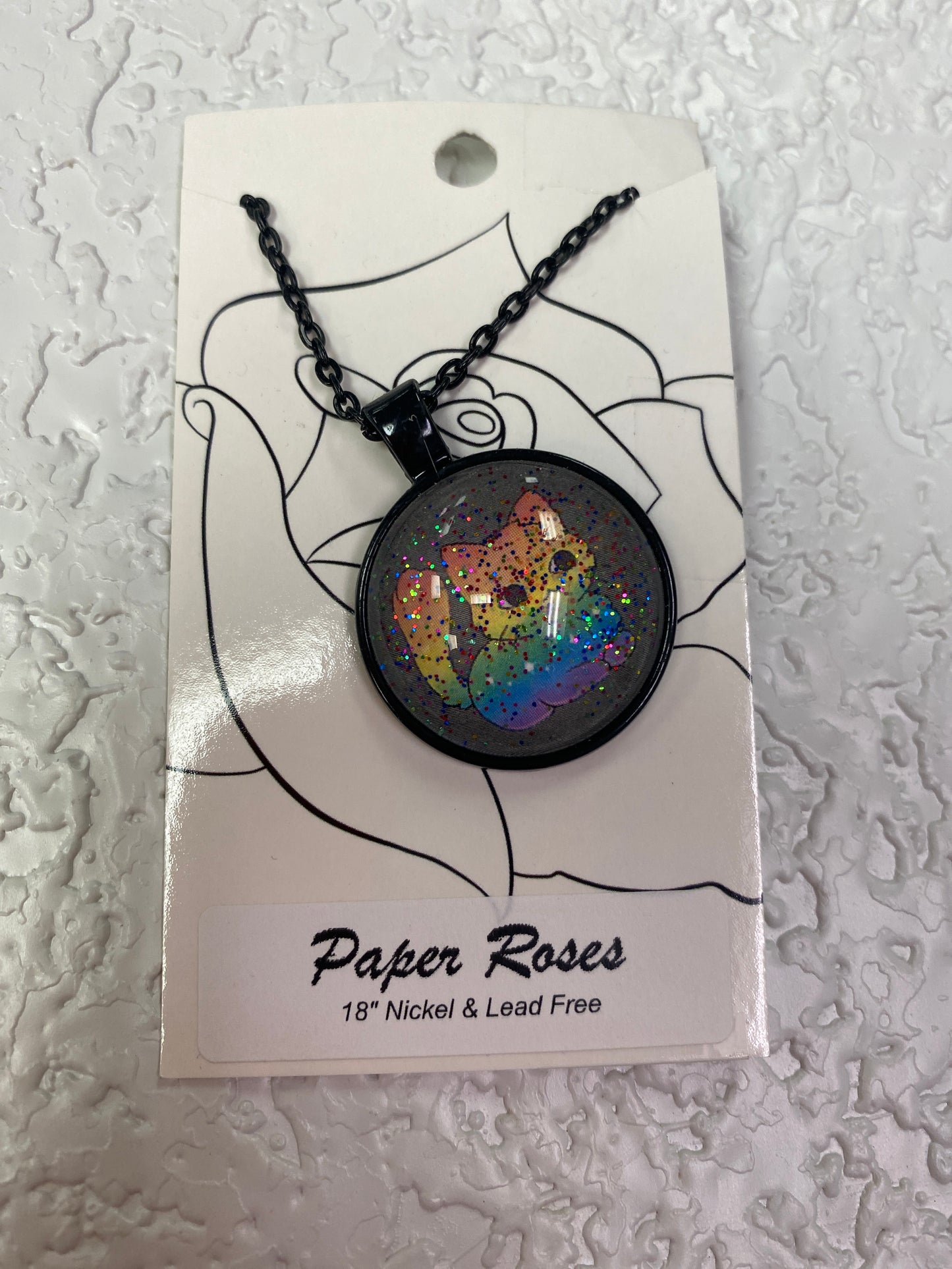 RAINBOW PRIDE CAT GLITTER BLACK NECKLACE