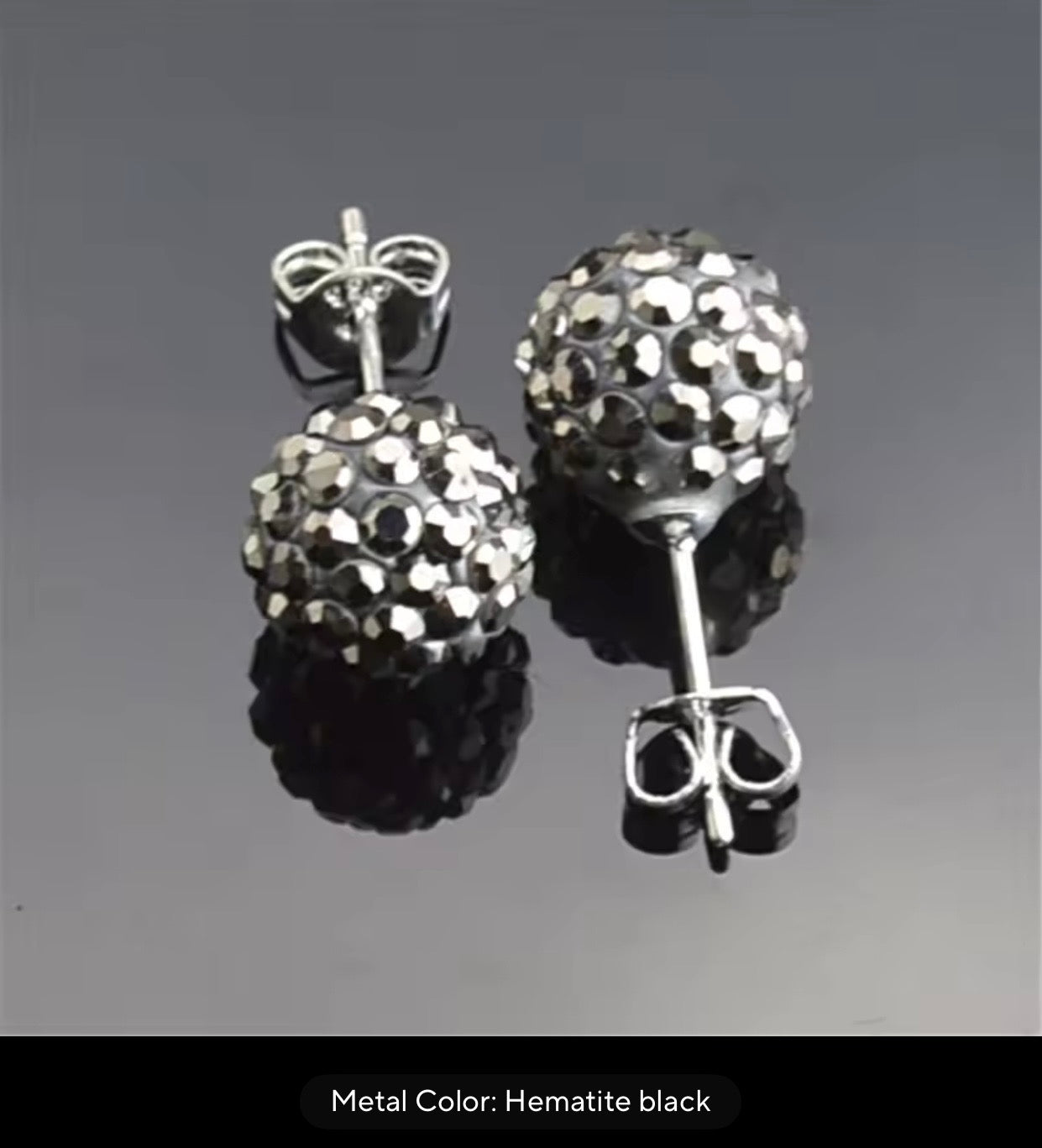 CRYSTAL BALL EARRINGS HEMATITE BLACK