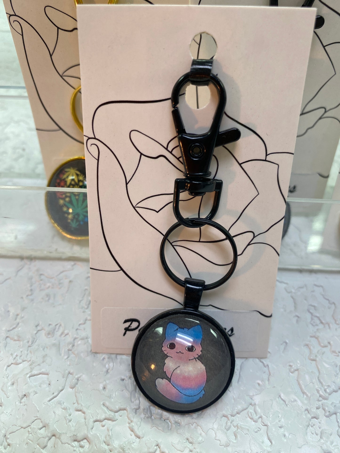 TRANS PRIDE CAT BLACK KEYCHAIN