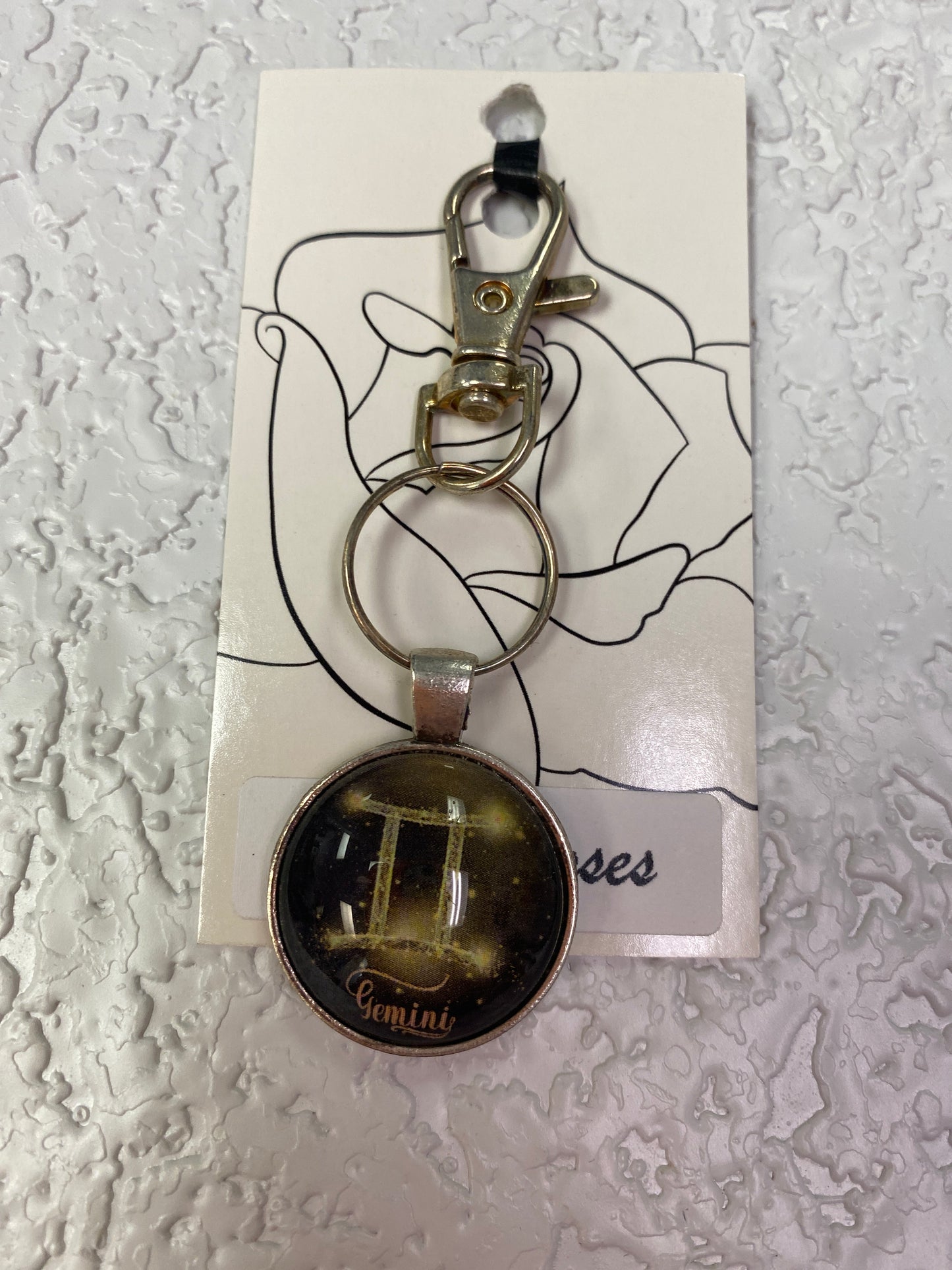 YELLOW GEMINI SILVER KEYCHAIN