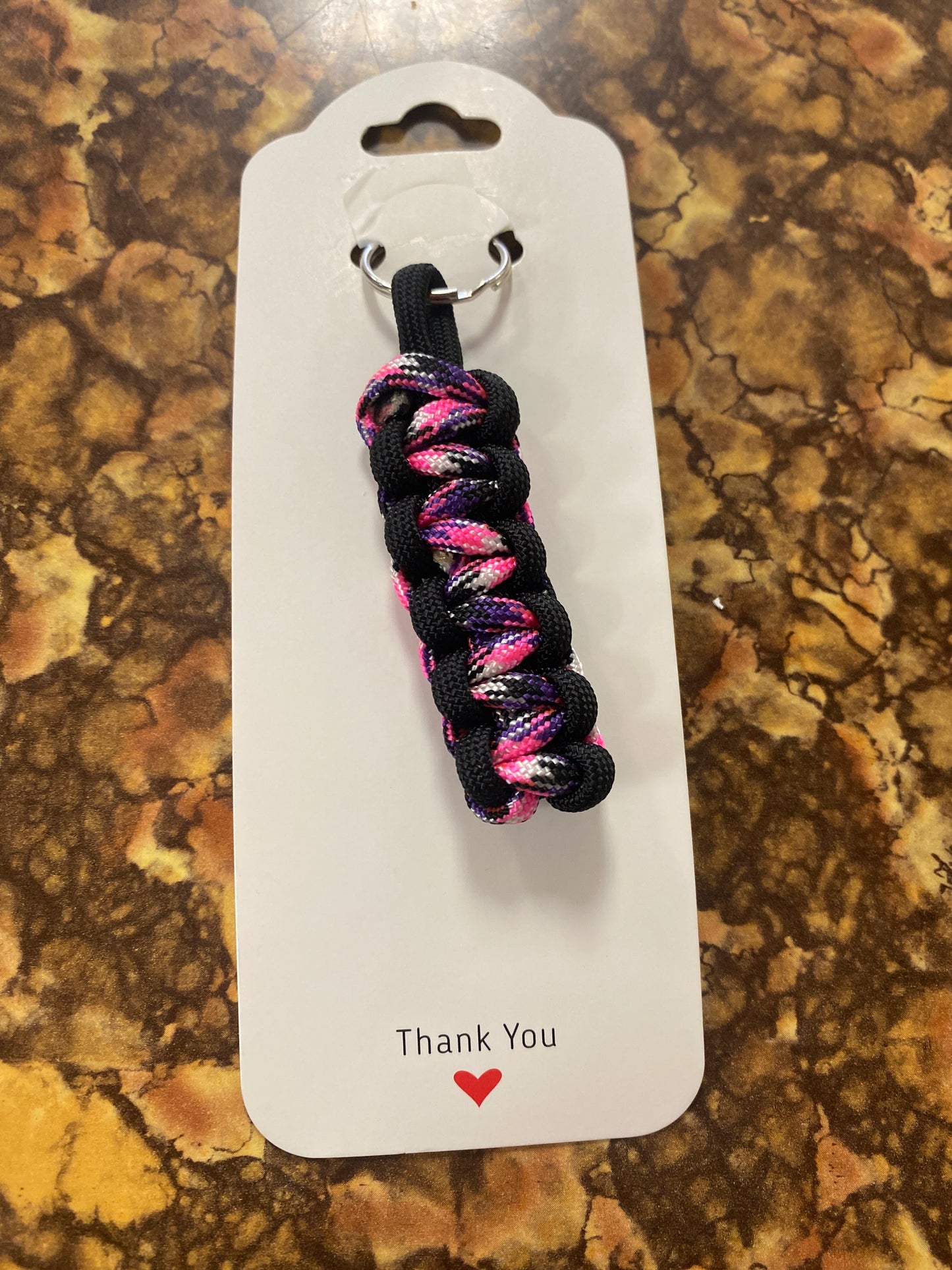 Paracord keychain zipper pull black multi pink