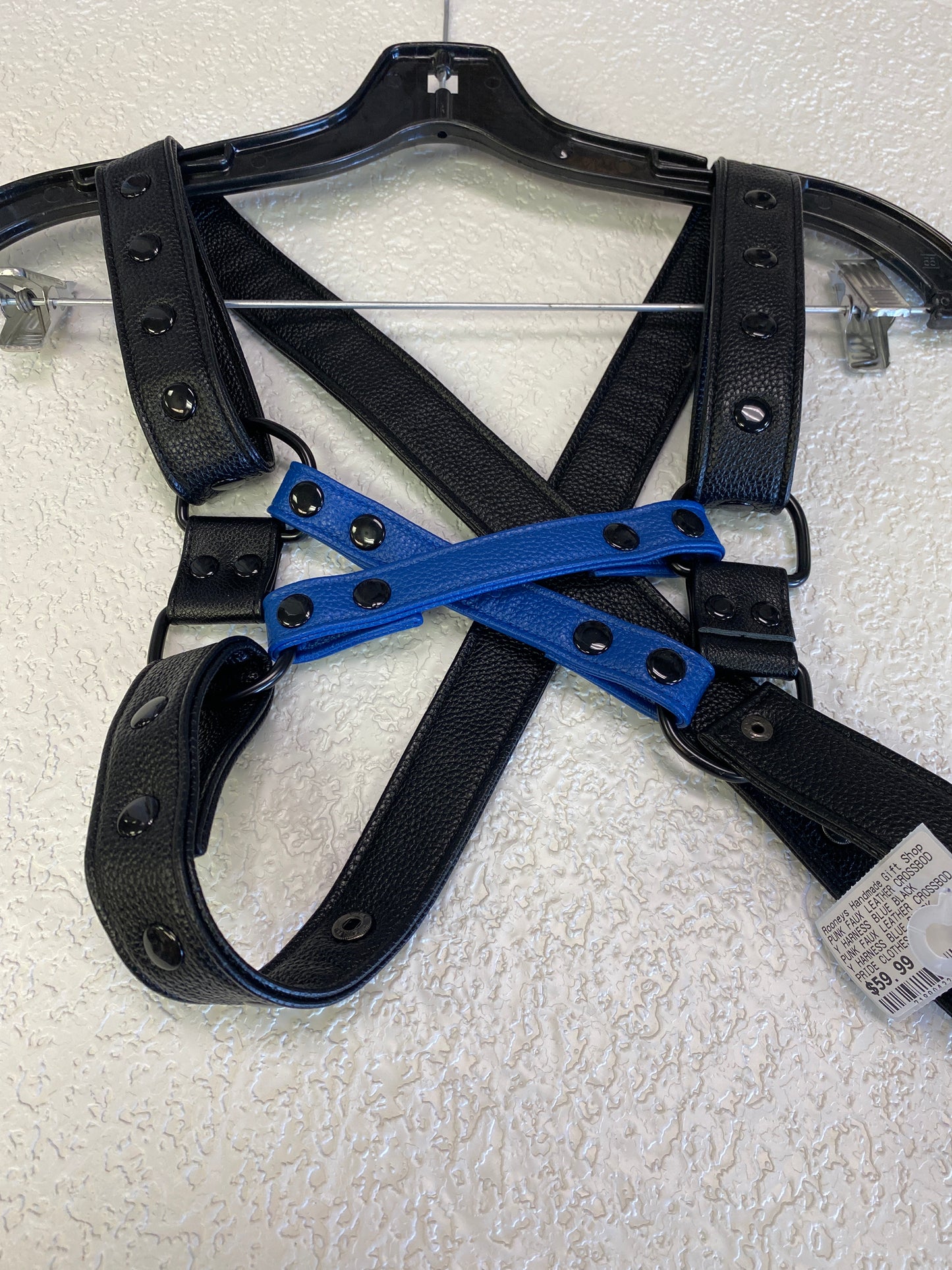 PUNK FAUX LEATHER CROSSBODY HARNESS BLUE BLACK