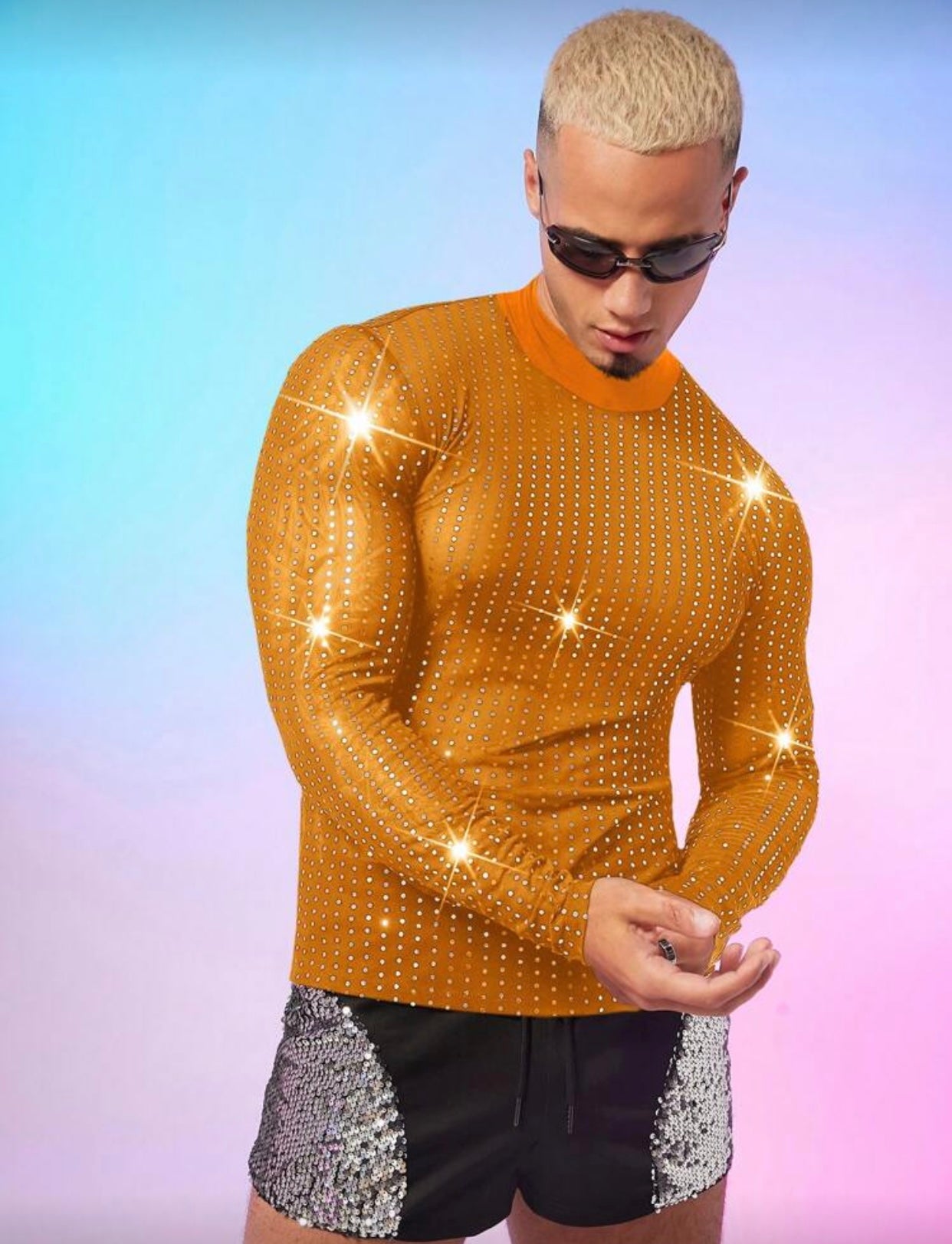 SHIRT SEXY SEQUIN MESH ORANGE