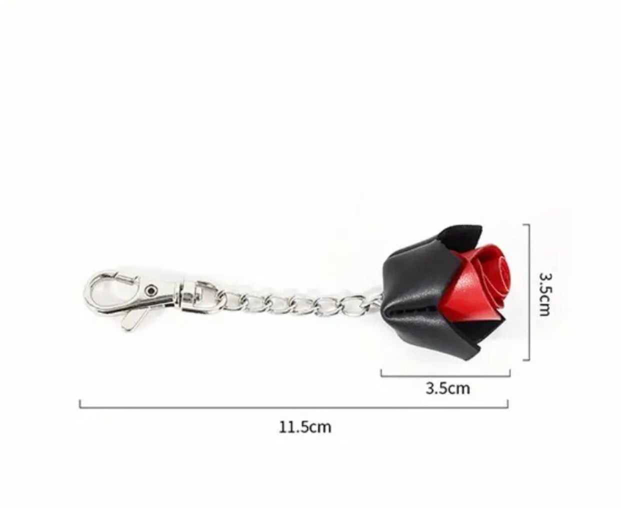 BLACK & RED LEATHER ROSE KEYCHAIN