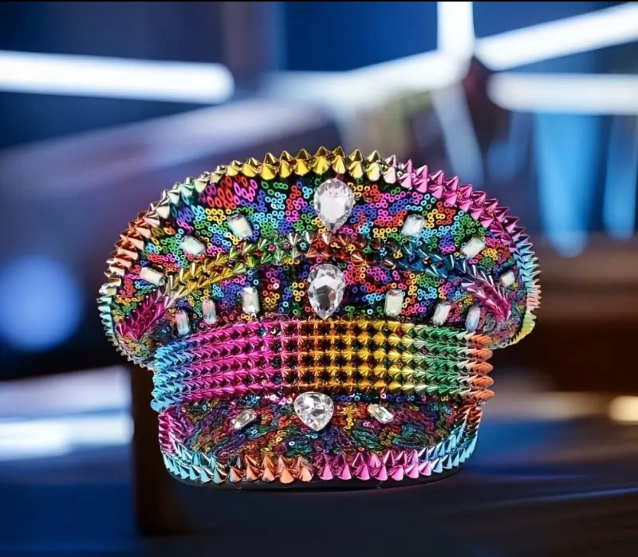 UNISEX PUNK SPIKED MILITARY CAP RAINBOW