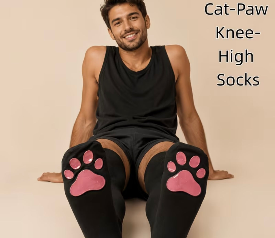 KNEE HIGH BLACK SOCKS PAW