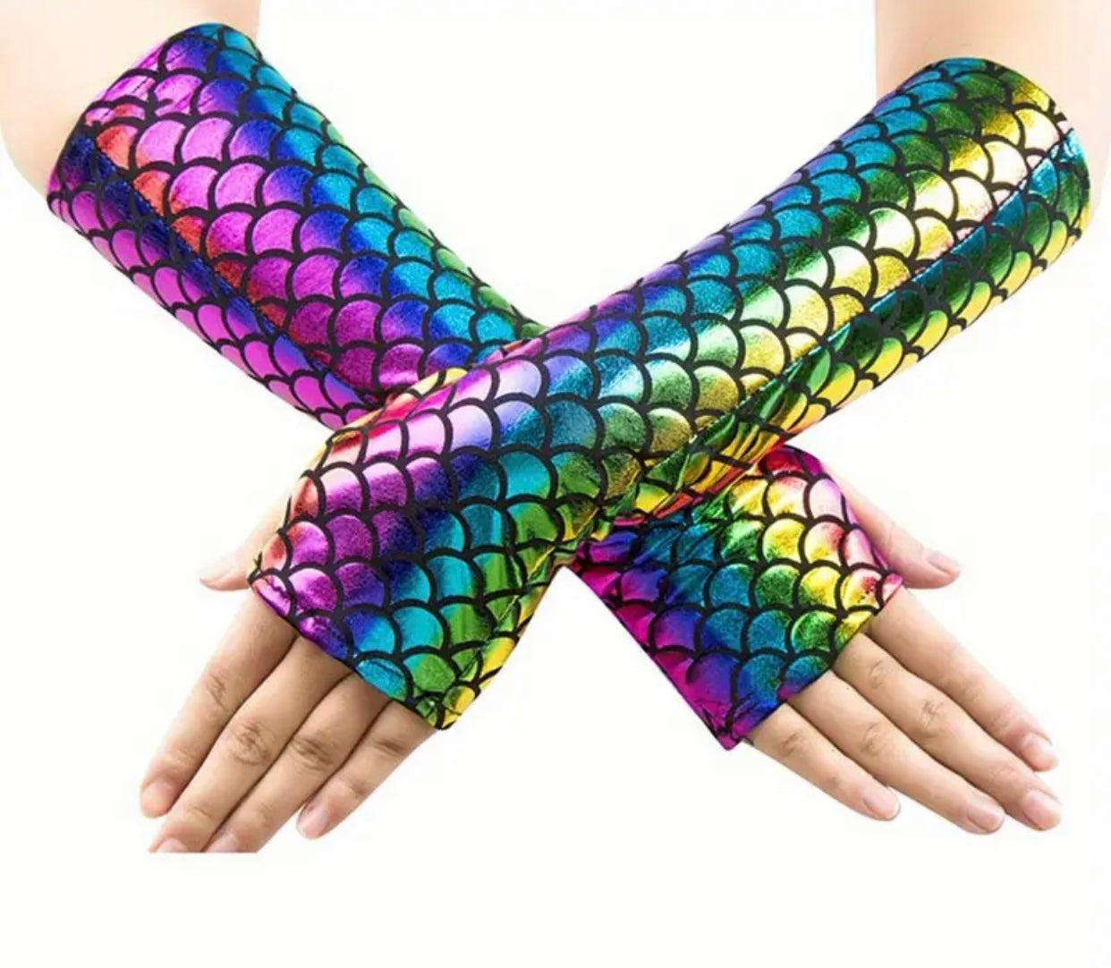 FISH SCALE RAINBOW FINGERLESS GLOVES
