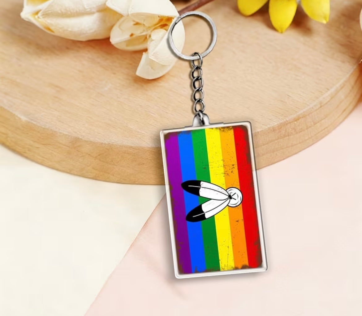 KEYCHAIN RUSTIC TWO SPIRIT PRIDE FLAG