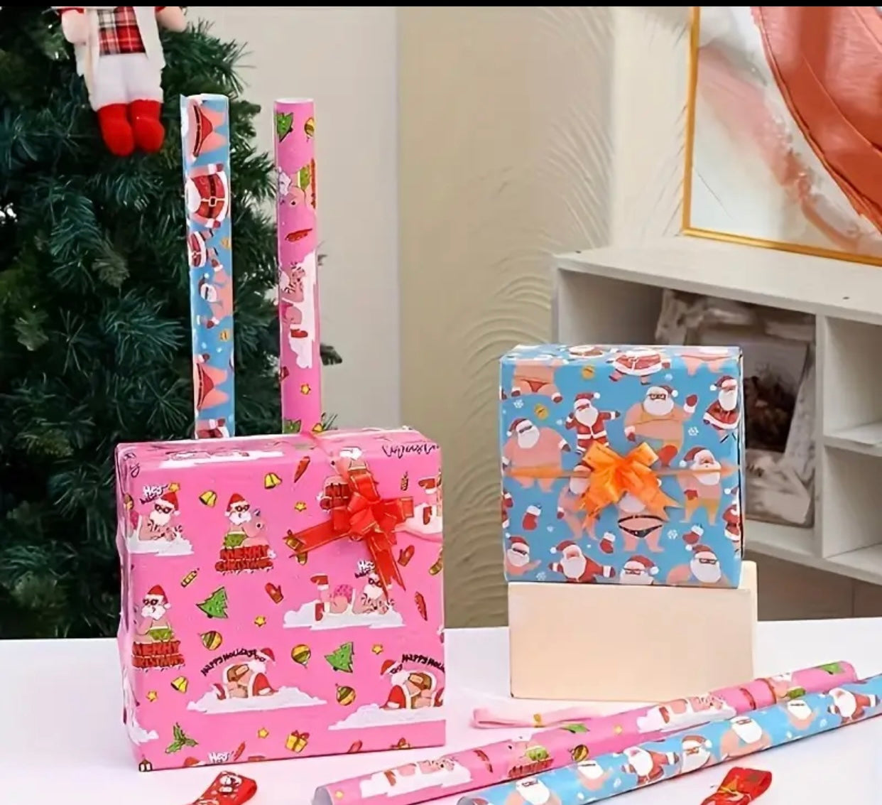 8PC FUNNY SANTA CHRISTMAS WRAPPING PAPER