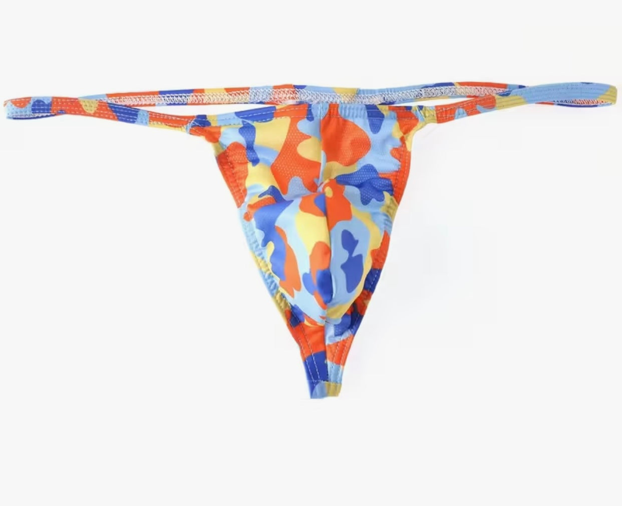 MENS BLUE ORANGE CAMO THONG LARGE