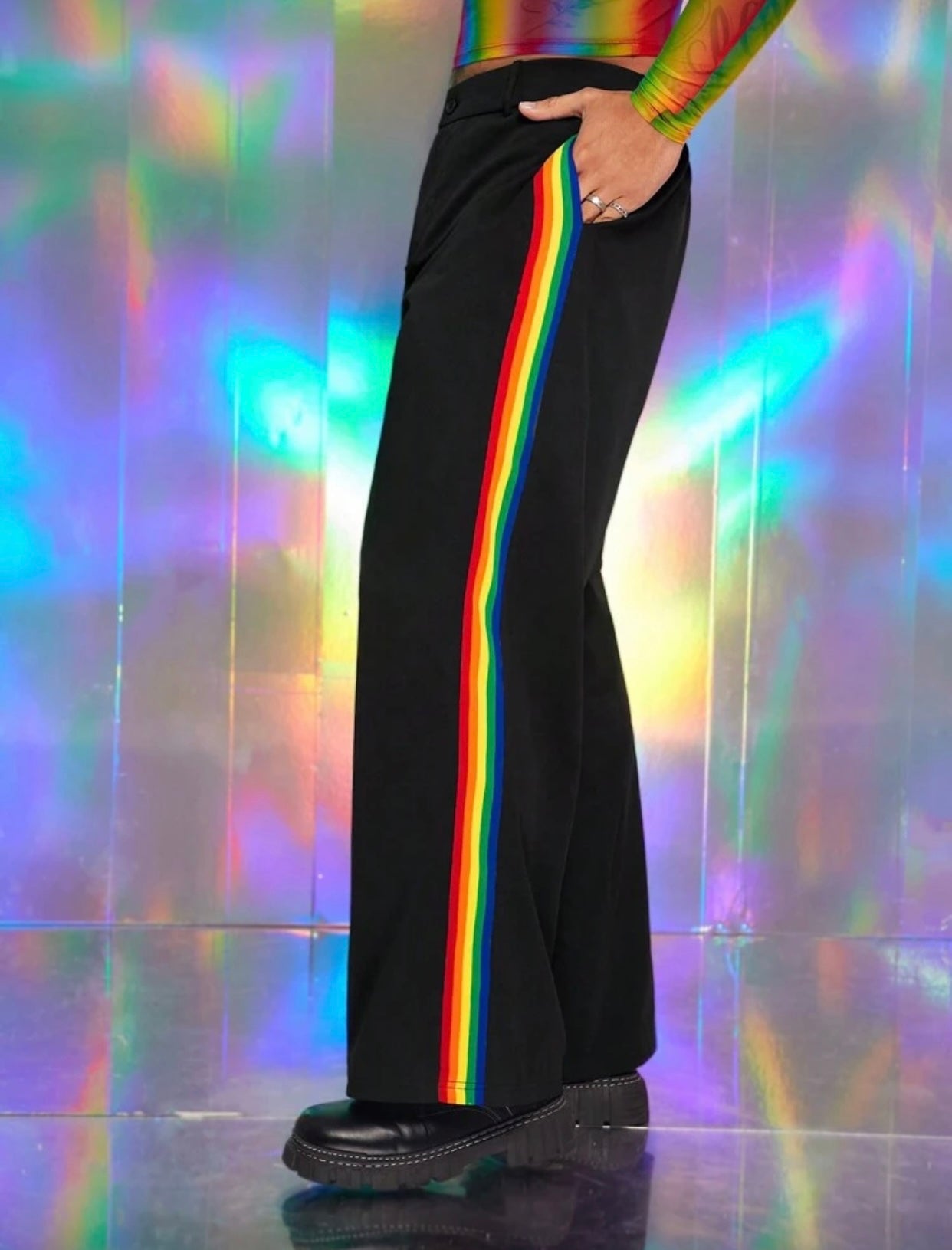 LOOSE STRAIGHT FIT TROUSERS WITH RAINBOW STRIPE XX