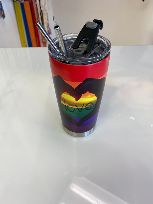 20 OZ STAINLESS STEEL TUMBLER RAINBOW HEART LOVE