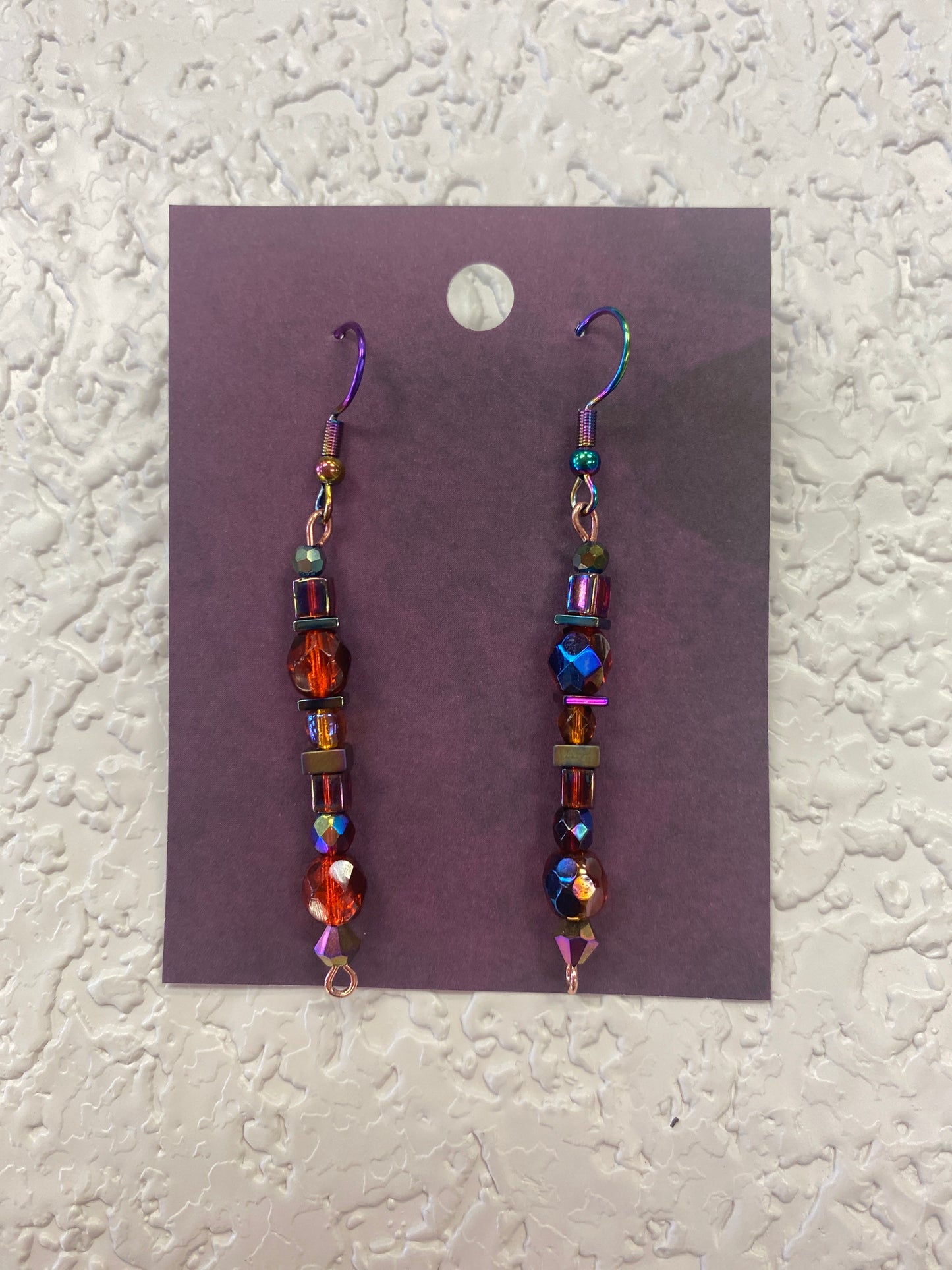 DANGLE BEADS RED PURPLE EARRINGS