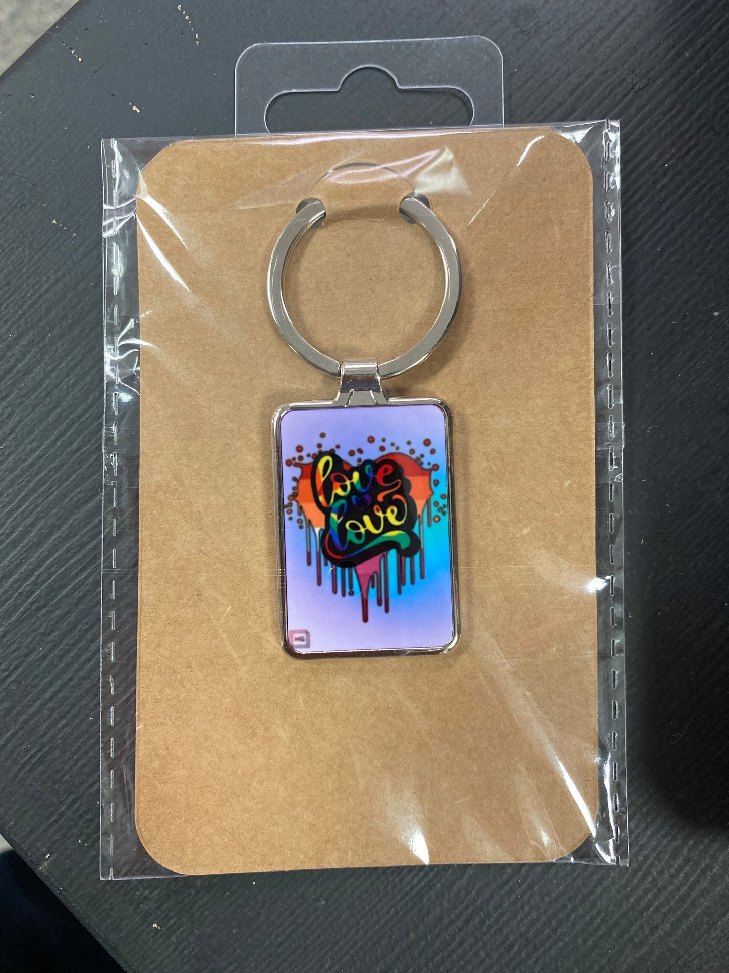 LOVE IS LOVE HEART KEYCHAIN