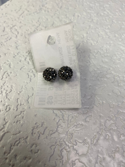 CRYSTAL BALL EARRINGS HEMATITE BLACK