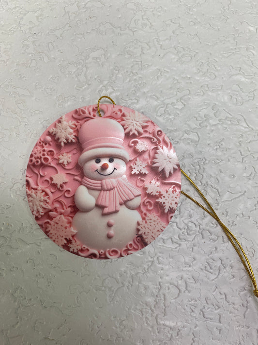 ACRYLIC PINK SNOWMAN ORN