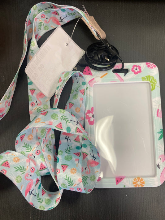 ID BADGE HOLDER WITH LANYARD FLAMINGO
