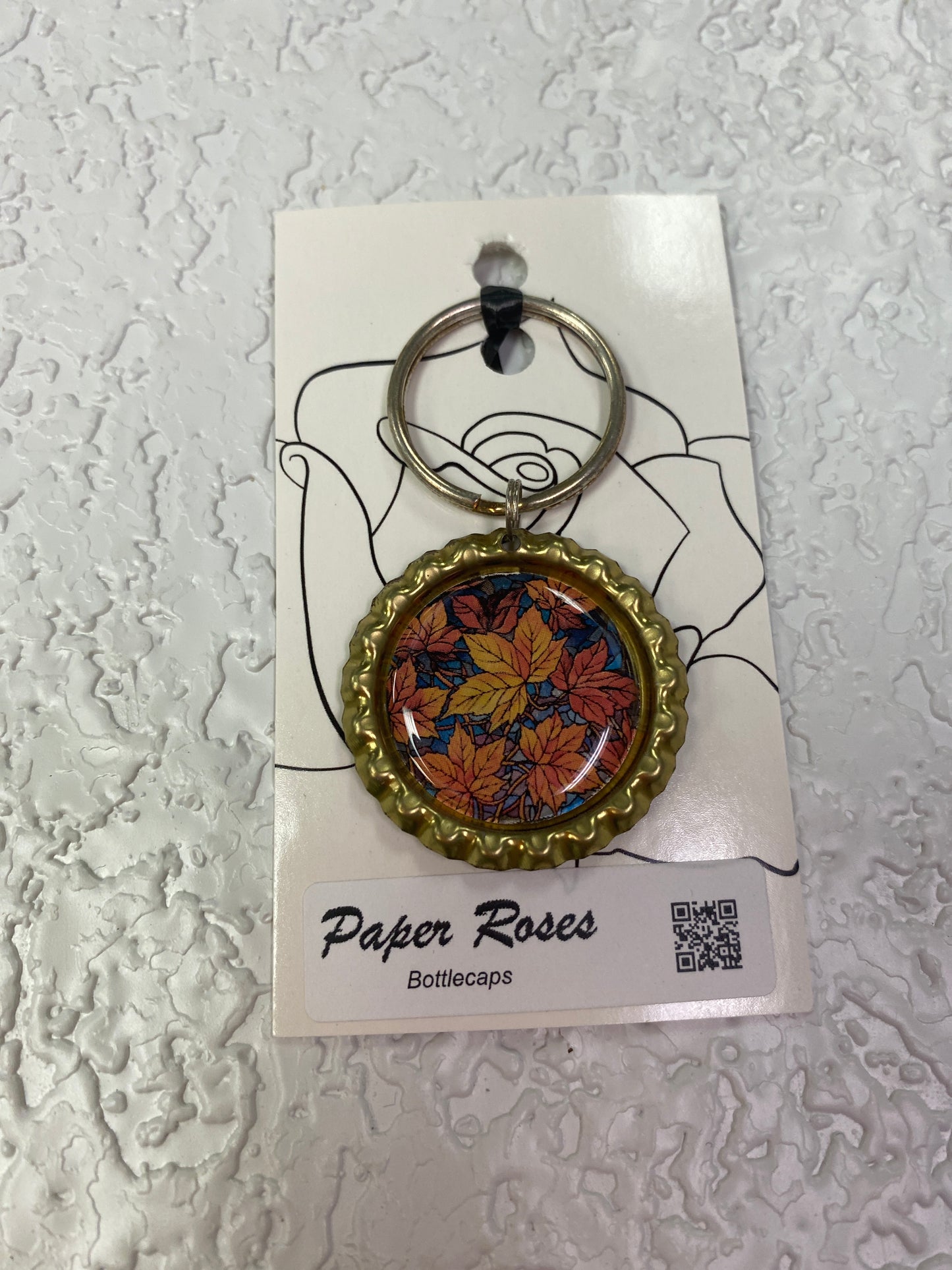 GOLD FALL LEAVES BOTTLE CAP KEYCHAIN