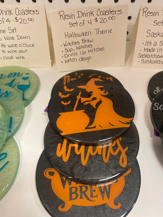 RESIN DRINK COASTERS WITCHES BREW SET OF 4