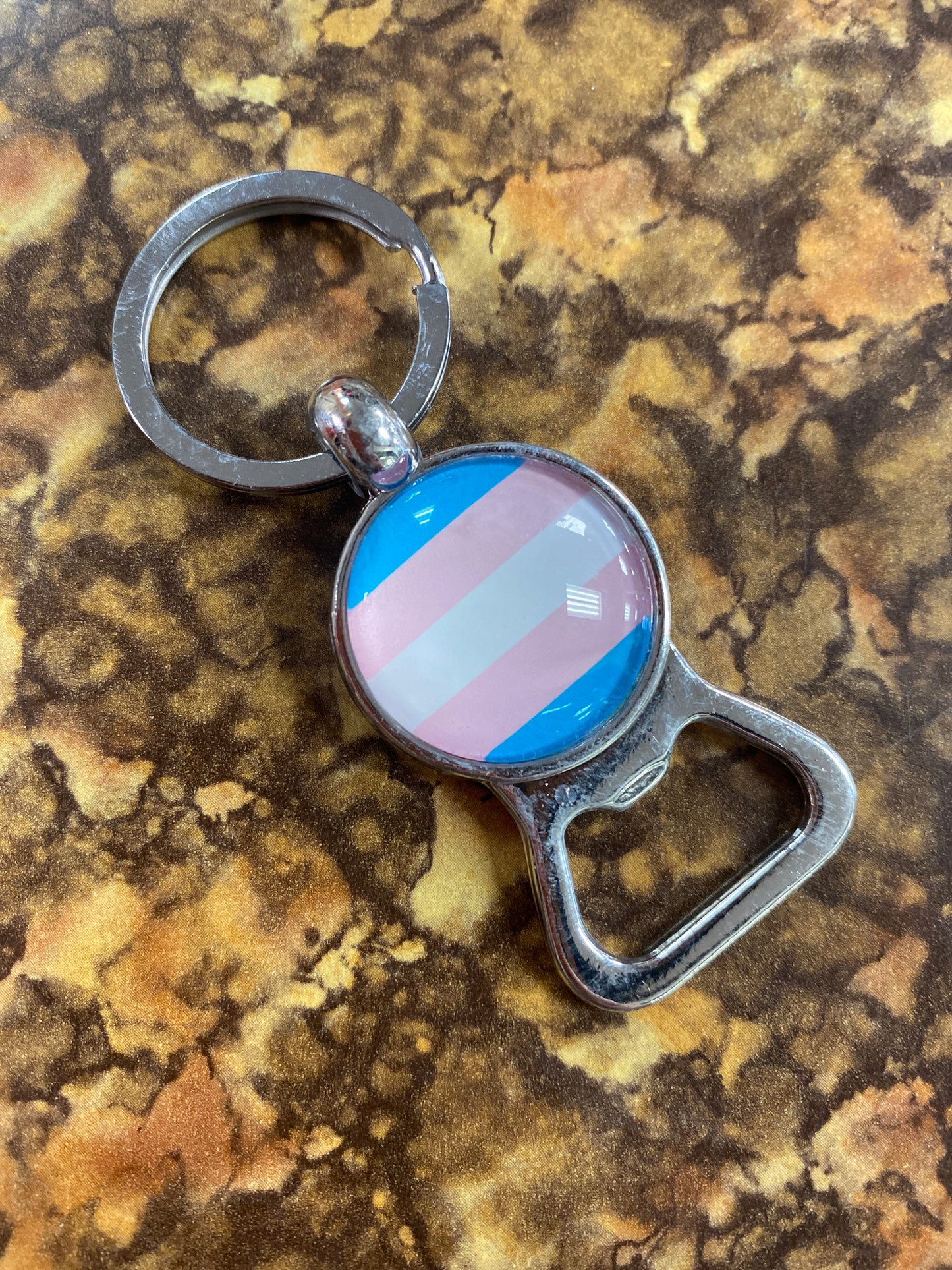 TRANS PRIDE KEYCHAIN BOTTLE OPENER