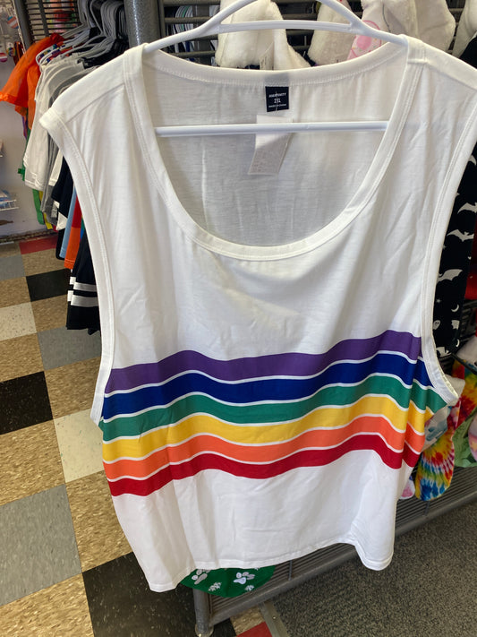 PLUS SIZE WHITE TANK RAINBOW STRIPED SHIRT 2XL