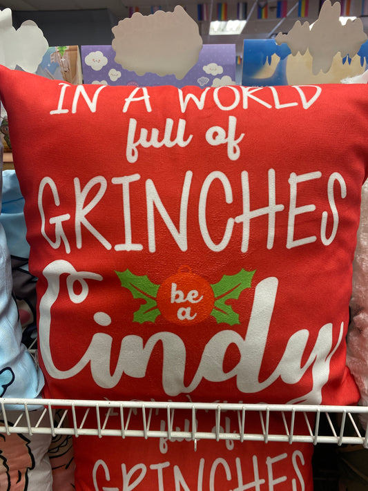 RED GRINCH THROW PILLOW