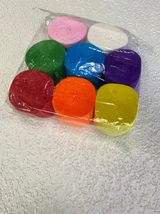 COLORFUL 8 PACK CREPE PAPER ROLLS