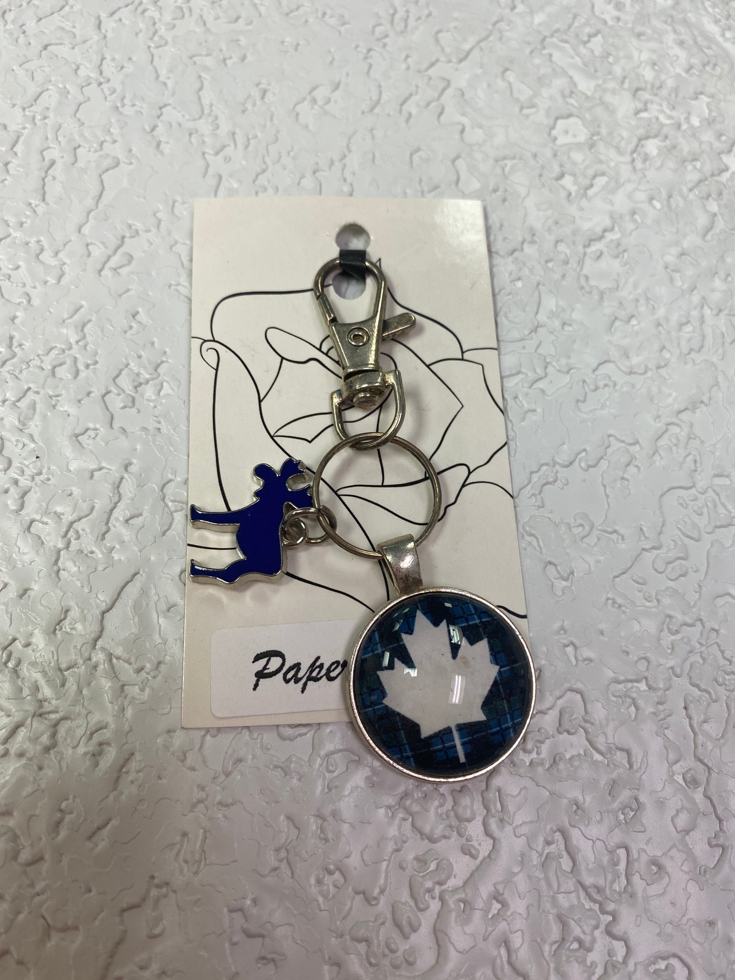 BLUE CANADA MOOSE SILVER KEYCHAIN