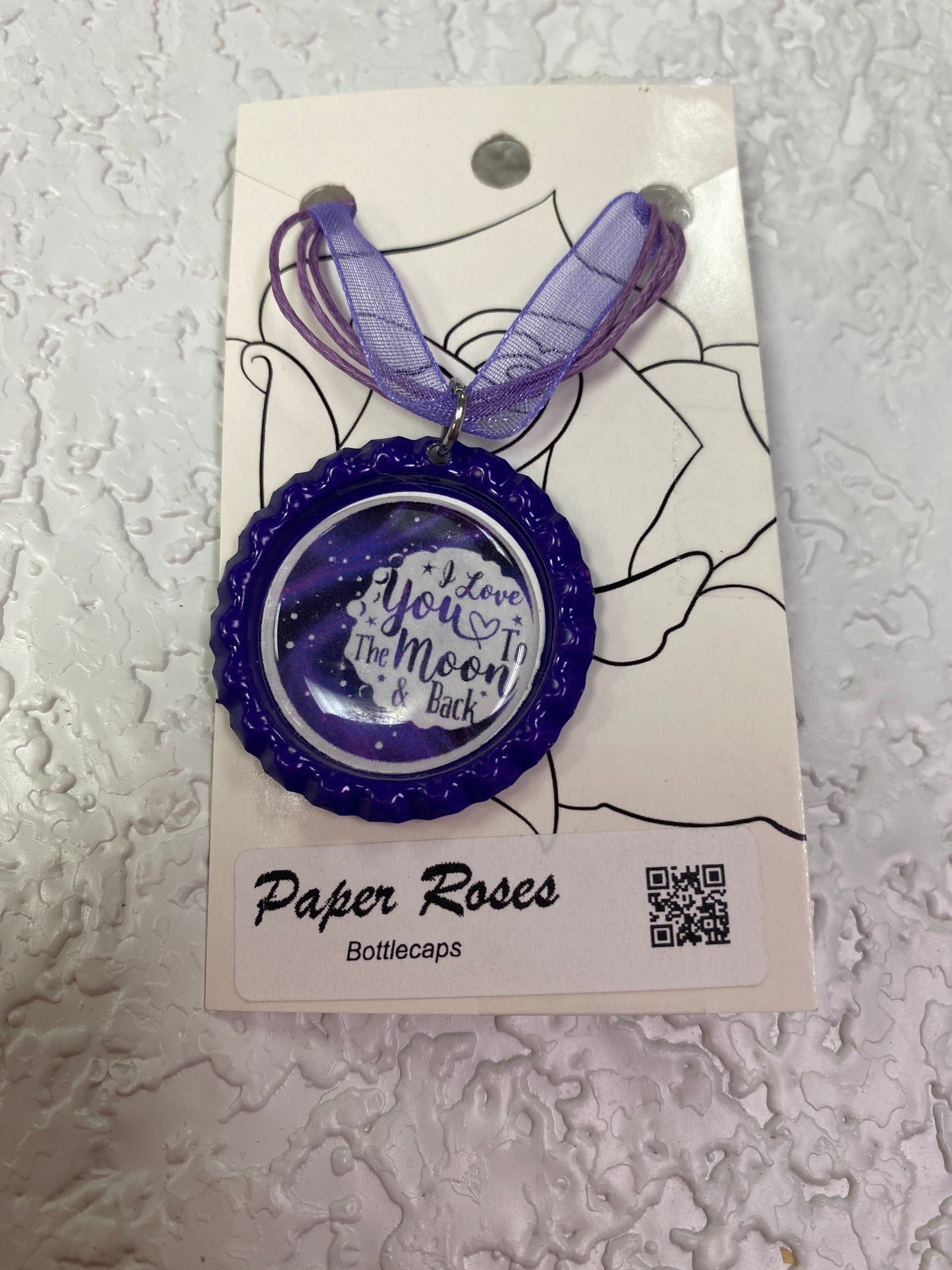 PURPLE I LOVE U BOTTLE CAP NECKLACE